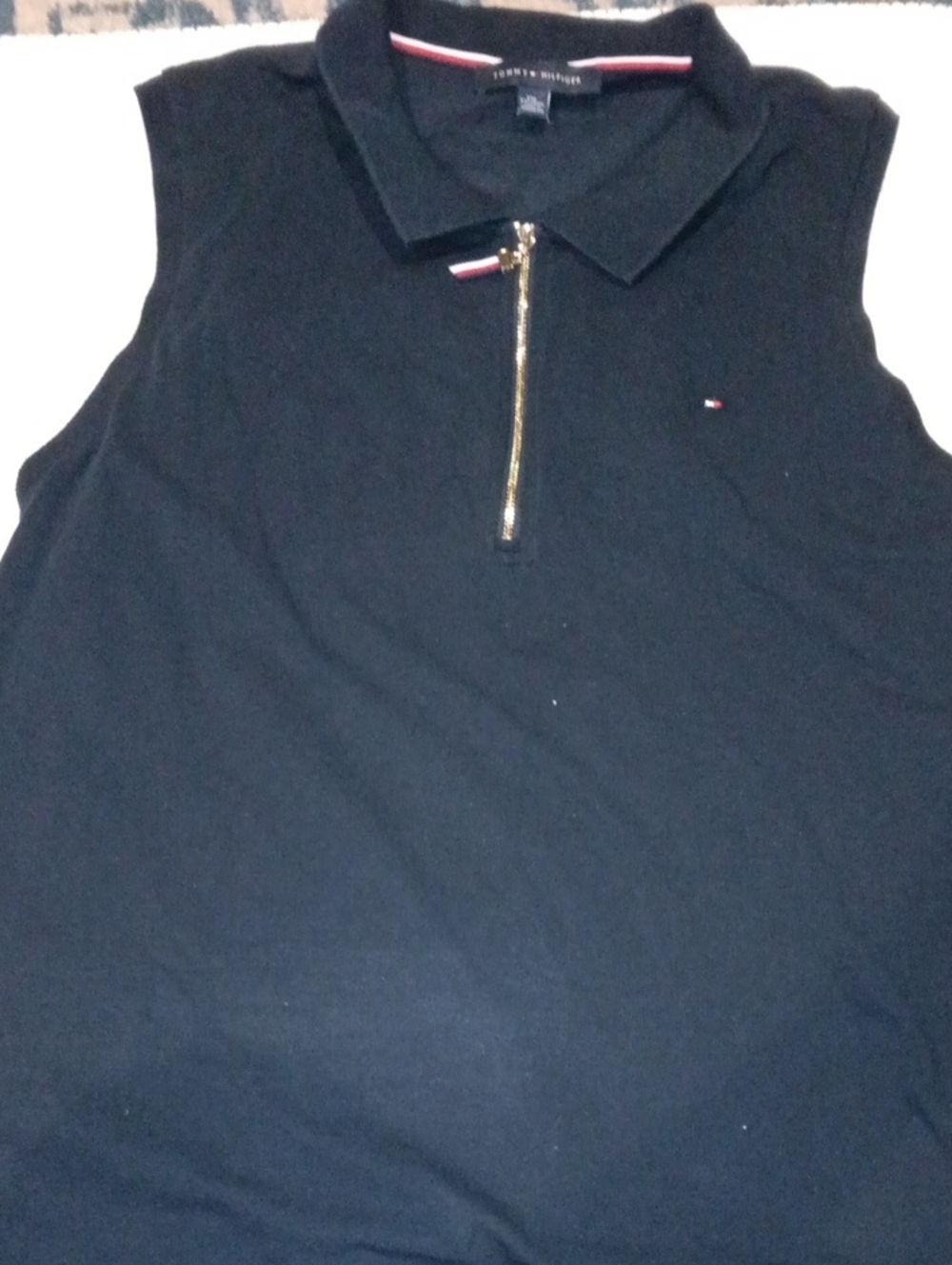 Tommy Hilfiger Black Sleeveless Polo Top with Gold Zip